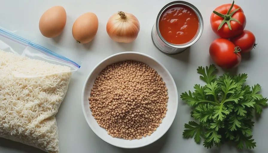 The exact $8 ingredients before cooking Low-cost grocery ingredients used to make six lunches