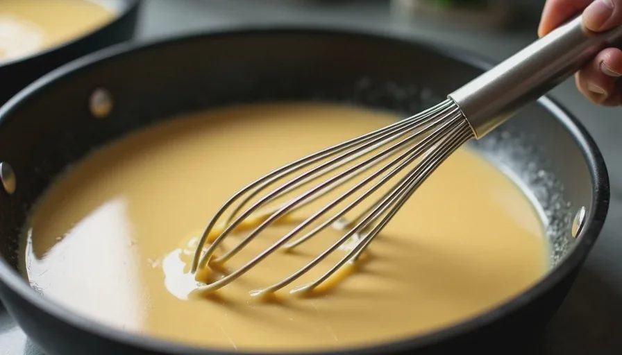 Side-by-side comparison of a good light roux and a burned dark roux