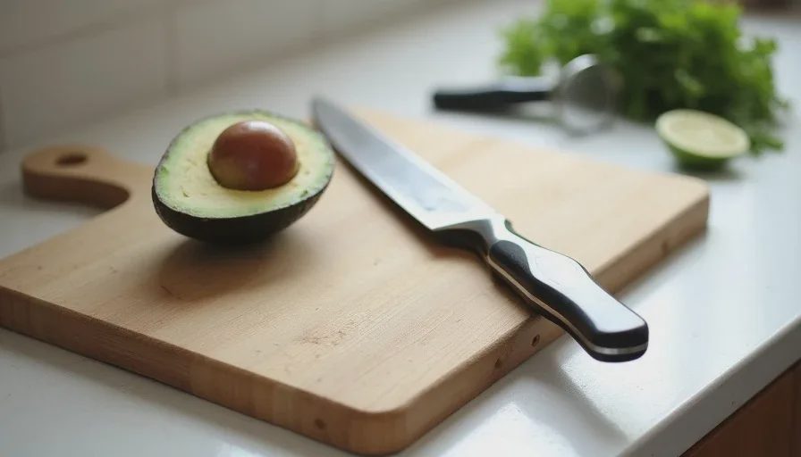 Why a sharp knife beats most specialty kitchen tools Basic knife and cutting board compared to unused single-purpose kitchen gadgets
