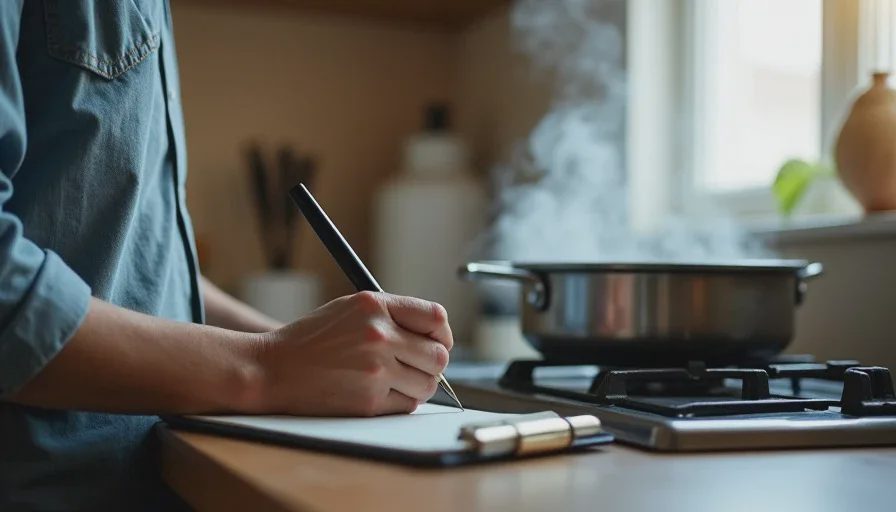 Sharing what you’re cooking is the whole point Someone noting down a simple meal while cooking