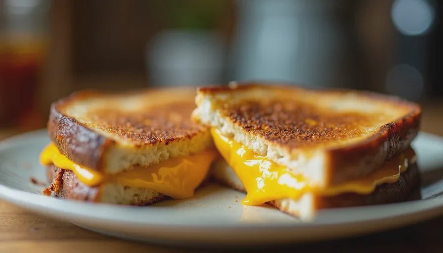 Classic grilled cheese sandwich with melted cheese stretch